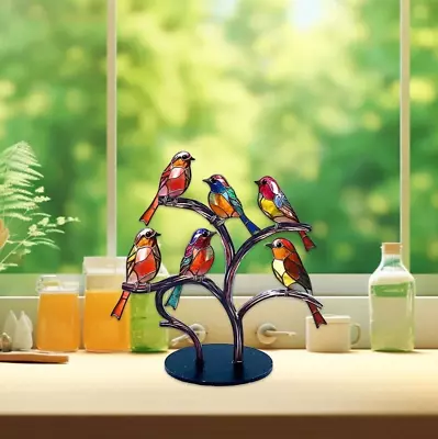 6 Colorful Birds Figurine Standing On The Tree Branch Statue Vintage Style Decor • $20.79