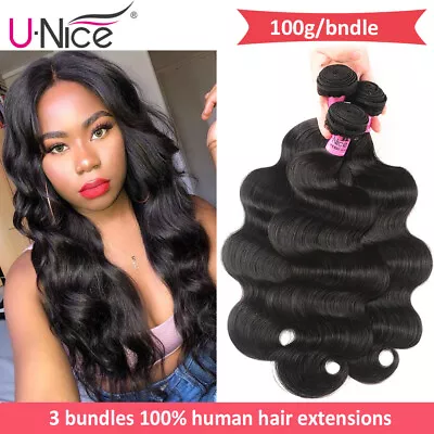 UNice Mongolian Body Wave 3 Bundles Human Hair Extensions Wavy Virgin Hair Weave • $85.41