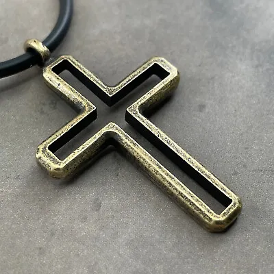 Cross Black Cord Necklace Antique Brass Finish (noc-b) NWT • $11.99