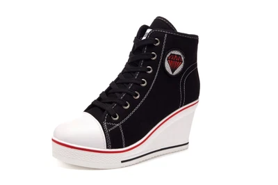 $34.99 • Buy New Lady's High Top Wedge Heel Sneakers Women Pumps Lace Up Sport Shoes Canvas
