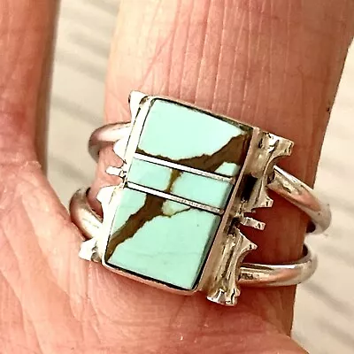 Navajo #8 Mine Turquoise Ring Sz 7 Sterling Signed Steve Francisco Rect S • $54.94