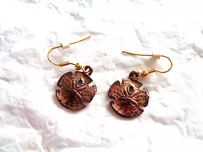 Vintage Copper Sand Dollar Dangle Pierced Earrings • $14.99