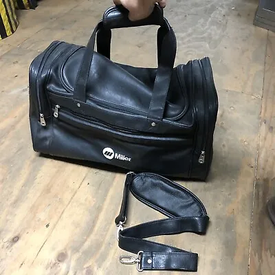 Miller Welds Black Leather Duffle Bag Travel Carry On Helmet Holder Welding RARE • $75