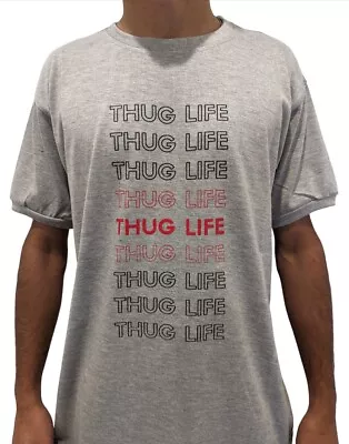 Men's Tshirt White Tee New Cotton Polyester Short Sleeve Grey Shirt Thug Life • $19.90