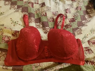 Black Fuchsia Secret Lace Red Bra Sz 44C Padded Underwire Plunge Balconette Sexy • $10