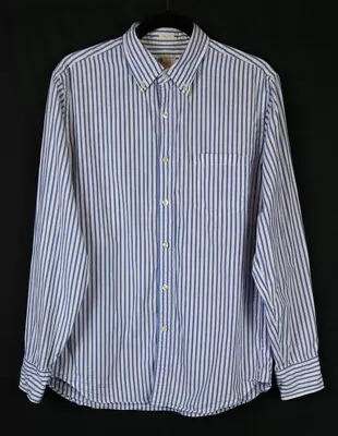 J. Crew Shirtings Mens Washed Casual Tailored Fit Blue White Stripe Shirt - Med • $22