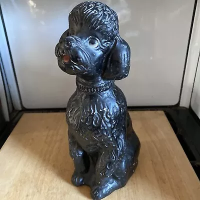 Vintage Chalkware Poodle Dog Piggy Bank Figurine Black • $12