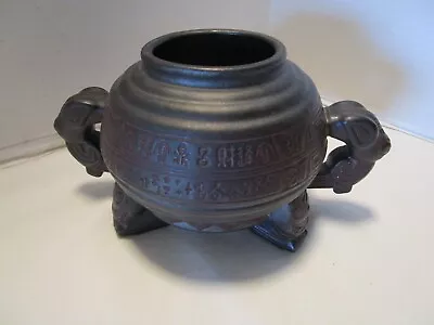 Vintage Mayan Pottery Earthenware Footed Bowl  Etched  Symbols & Deity Handles • $58