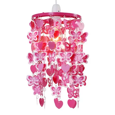 Pink Ceiling Light Shade Children's Butterfly Heart Easy Fit Lampshade Pendant • £11.99
