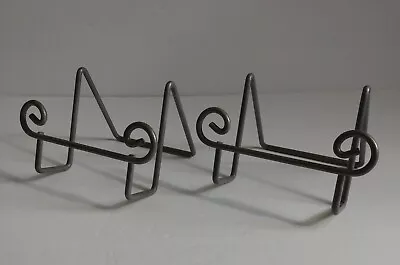 Vintage Display Stand Easel Set Of 2 Silver Tone Sturdy Scrolled Metal NICE • $14.99