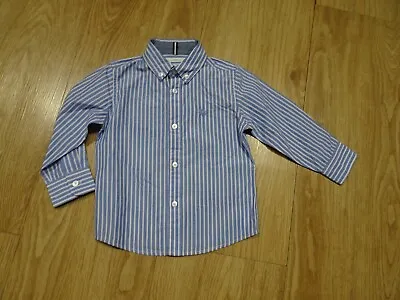 JASPER CONRAN JUNIOR J Boys Blue White Stripe Long Sleeve Shirt AGE 2 - 3 YEARS • £3.99