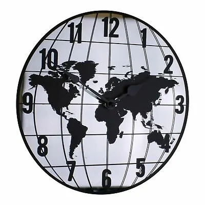 £11.99 • Buy Wall Clock Large Round World Map Globe Mirrored Glass Home Office Decor 30cm