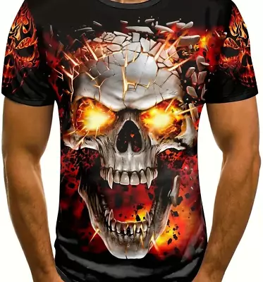 SKULL N FLAMES Double Artwork MENS Quality TSHIRT (Size XLarge)=(P7=C16) SA • $15.95