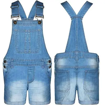 £9.95 • Buy Girls Kids Dungarees Jumpsuit Stretch Denim Jeans Short Hot Pants Dress Playsuit