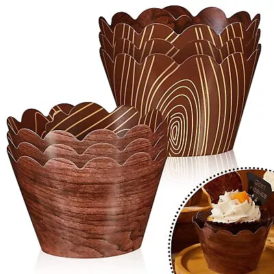 60 Pieces Wood Grain Cupcake Wrappers For Woodland Animal Baby Shower Brown  • $16.52