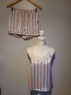 £7.99 • Buy Pink/Blue Striped Pyjamas Size 6/8 Primark Shorts And Vest Womens