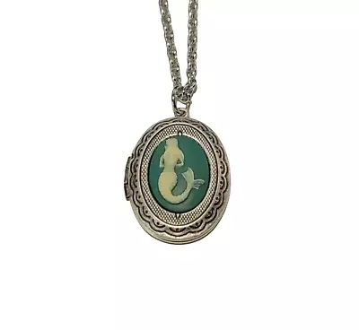 Handmade Silver Mermaid Cameo Locket Necklace • $22.05