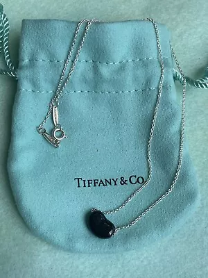 Tiffany & Co Bean Black Jade Necklace 16  Elsa Peretti Sterling Silver 🎁 • $489