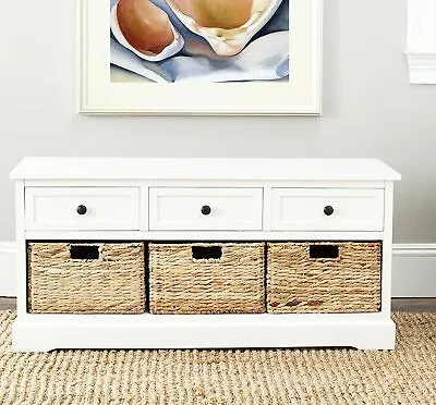 Ivory Wooden Storage Bench Entryway Seat Mud Room Bedroom Entry Shoes Baskets • $371.90