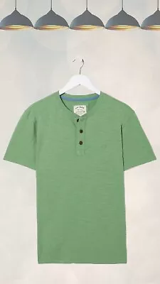 Ex Fat Face Men’s Organic Cotton Woodside Slub Henley T-shirt In Green • £21.99