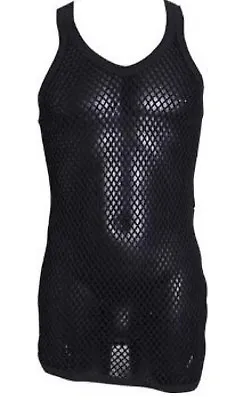 £4.99 • Buy Mens & Ladies String Mesh Vests, Black Fish Net Tank Tops, 100% Cotton, Gym Fit