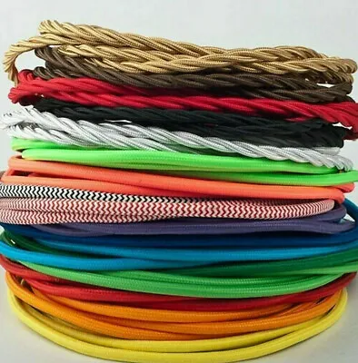 2 Core Fabric Cable Braided Lighting Lamp Flex Vintage - Choice Of Colours • £3.89