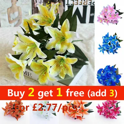 Wedding Lillies Lily Silk Fake Flower Bouquet Decor 10Heads Artificial Stargazer • £5.24