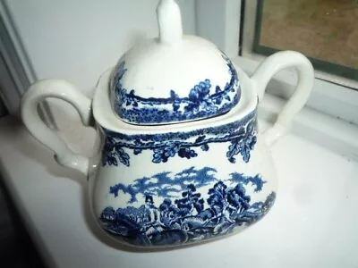 Vintage  Myotts Country Life Ceramoc Blue And White  Lidded Pot Sugar Bowl • $18.94