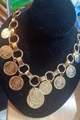 Vintage VN BALBOA Spanish Coin Treasure Necklace Goldtone  • $49.99