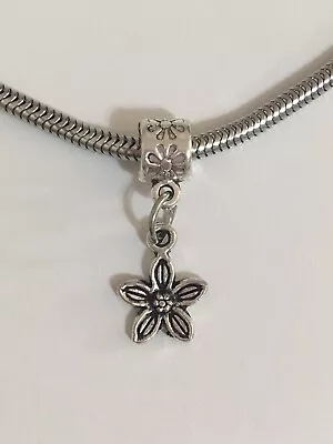 Small Flower European ￼Charm Pendant Silver Slider Bead For Snake ￼Bracelets • $1.25