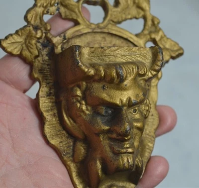 $165 • Buy Antique Rare Match Safe Devil Satan Cast Iron Wall Mount # Cozz1 Original