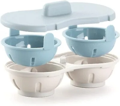 Microwave Egg Poacher Double Cup Design Egg Cooker Draining Egg Boiler Blue • £6.99