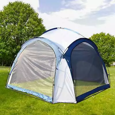 Garden 3.5X3.5M Dome Gazebo Tent With 4 Mesh & 2 Sunshade Walls Shelter Blue • £54.99