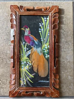 $39.95 • Buy Vintage Mexican Aztec Feather Craft Hand Painted Art Bird Picture Wood Frame