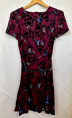 Oasis Purple Butterfly Print Dress With Belt UK10 • £4.99