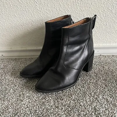 Madewell Booties Women's Size 6.5 Black Leather Heeled Round Toe Ankle Boots • $34.99