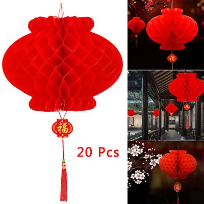 £4.99 • Buy 20PC Red Paper Lanterns Chinese New Year Hanging Lantern Tassel Hang Party Decor