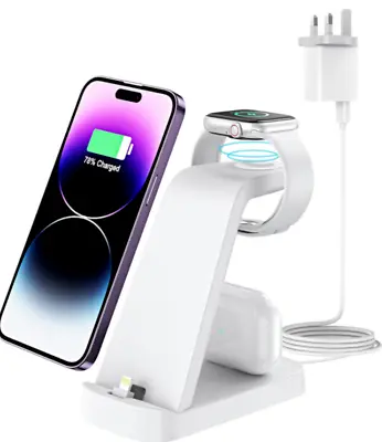3 In 1 Wireless Charger Dock Charging Station For Apple Watch IPhone 13 12 11 XS • £14.99