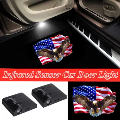 2x Car Door LED Projector USA American Flag Bald Eagle Logo Welcome Light  • $18.99
