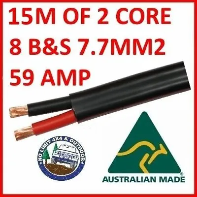 15m METER 8mm 8 B&S TWIN CORE DOUBLE INSULATED CABLE COPPER 12V WIRE DC-DC • $114.99