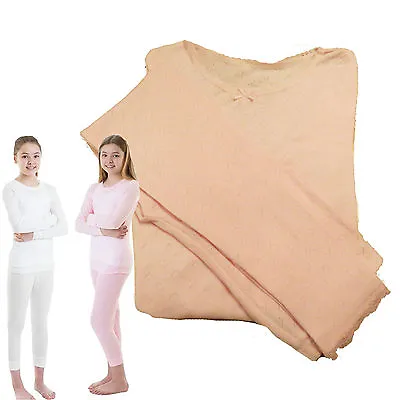 £7.99 • Buy Girls Ex Chain Store Pink / White Warm Thermal Long Pants & Long Sleeve Vest Set