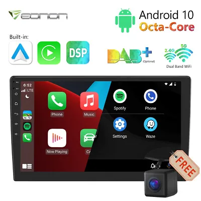 CAM+Double DIN Rotatable 10.1  IPS Android Auto Car Stereo Radio GPS CarPlay DSP • $204.35