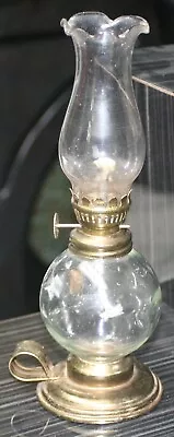 Vintage 60's/70's Brass Finger-hold Mini Oil Lamp With Clear Glass Chimney • $12.50