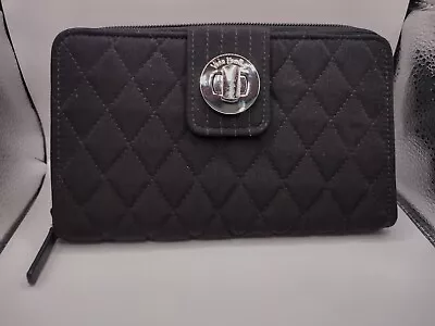 Vera Bradley Wallet Clutch Black Quilted Zip-Around Turn Lock Organizer Black • $20