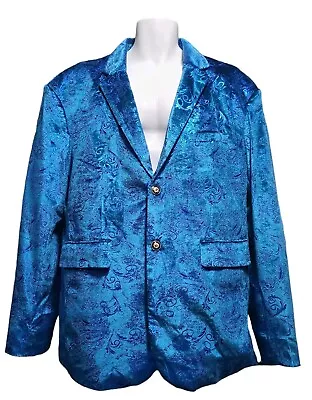 Mage Male Tuxedo Blazer Men's 2XL Blue Velvet Iridescent Pocket Formal Prom • $49.95