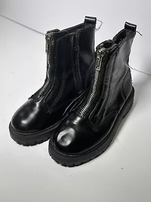 Zara Kids Girls Black Leather Low Top Zip-Up Boots Size 29 • $10