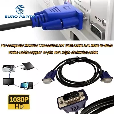 For Computer Monitor Connection 5FT VGA Cable 3+6 Male To Male Video Cable 15PIN • $4.90