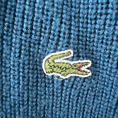 VTG Izod Lacoste V-Neck Sweater M Chunky Cable Knit Tennis Blue Green Size L • $99