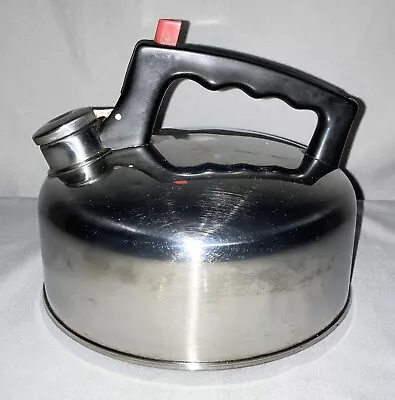 Vtg FARBERWARE Stainless Steel Tea Kettle Red Button CLEAN • $14.99