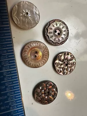 Lot Of 5 Vintage Antique Carved Mother Of Pearl Buttons • $4.99